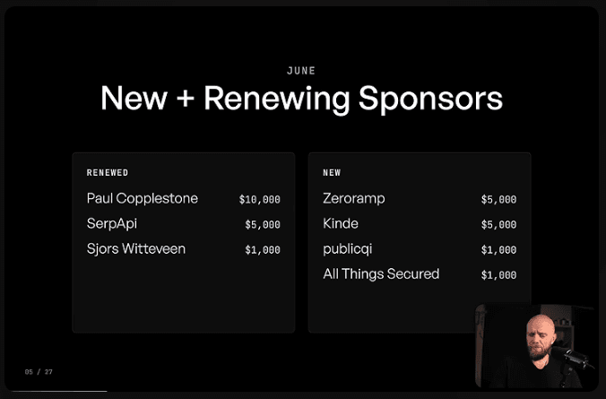Ladybird’s June update listing Zeroramp as a new $5,000 sponsor